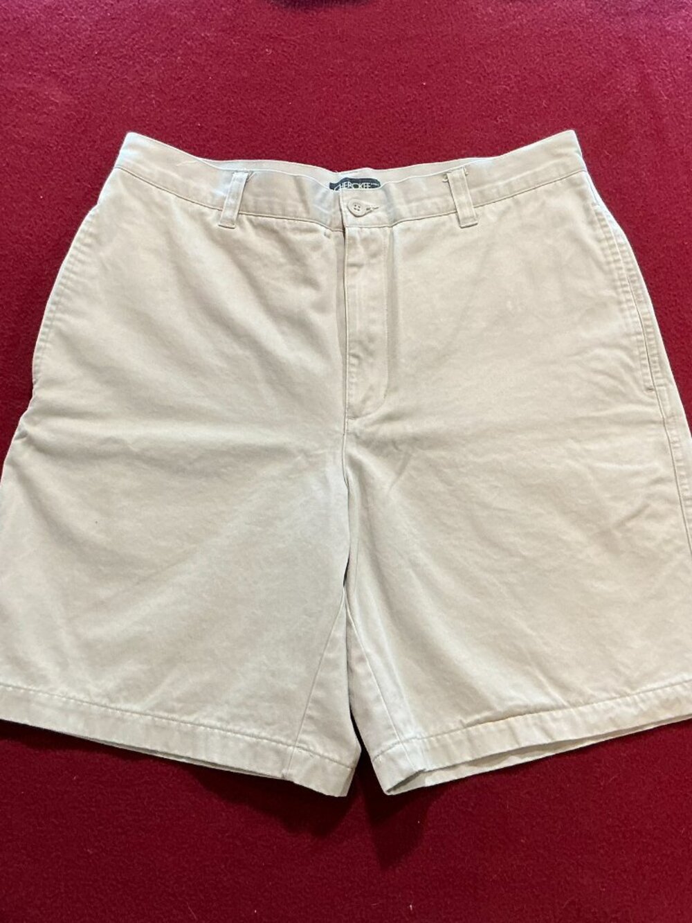 CHEROKEE Men's Light Khaki 9-inch Inseam Brushed Cotton Cargo Shorts Size 34